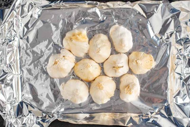 garlic on a foil lined pan