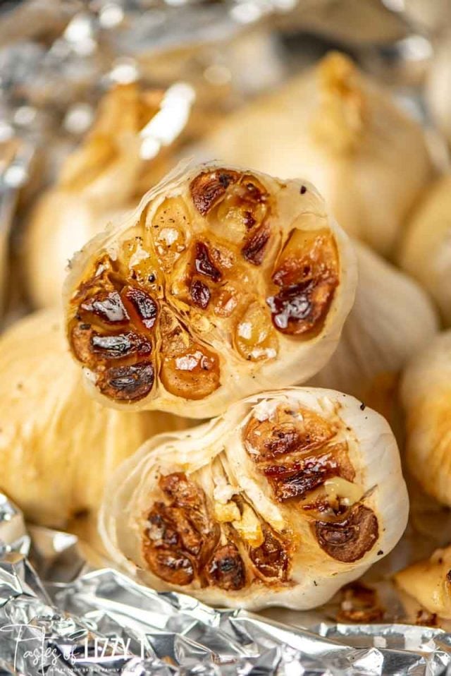 A close up of roasted garlic