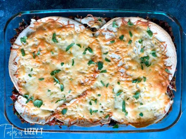 Taco Lasagna with tortillas