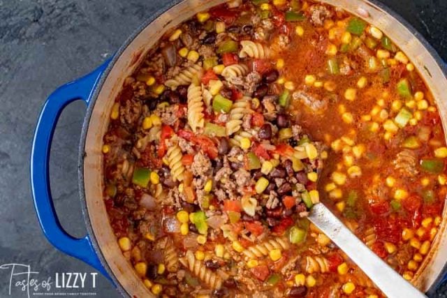 a pan of taco soup