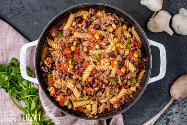 A pan of taco soup