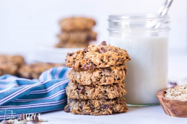 stack of breakfast cookies with milk