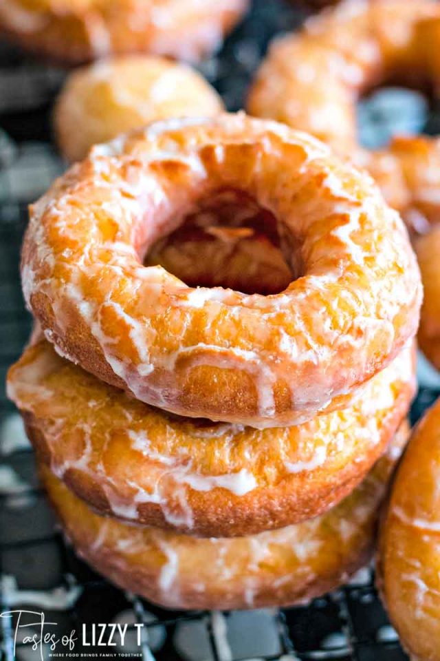 stack of homemade glazed donuts