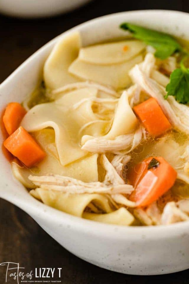 chicken noodle soup in a bowl