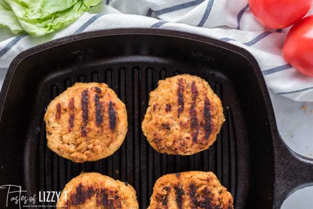 chicken burgers in a grill pan