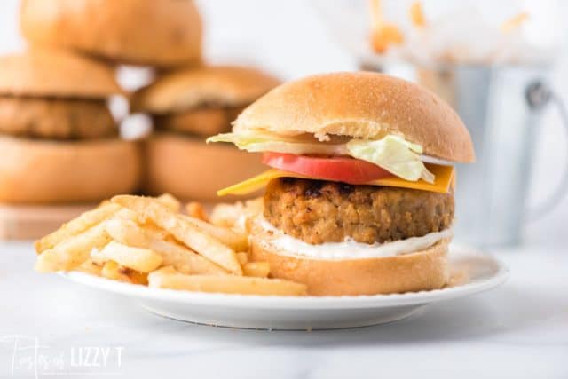 chicken burger sandwiches with fries