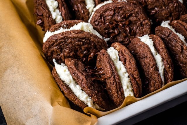 cookies sandwiches in a baking pan