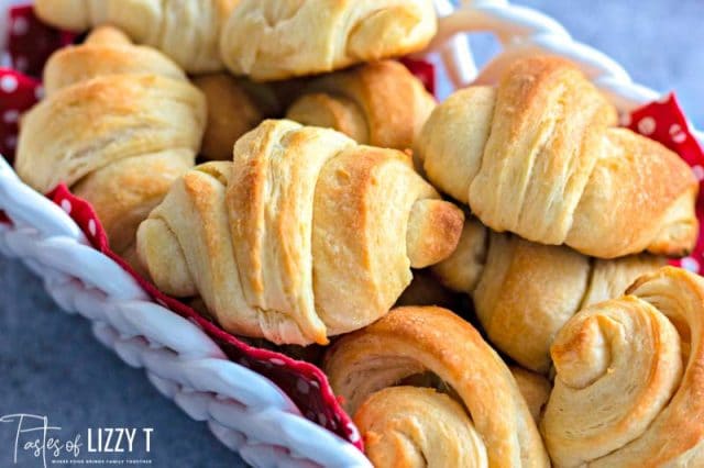 basket of golden brown crescent rolls