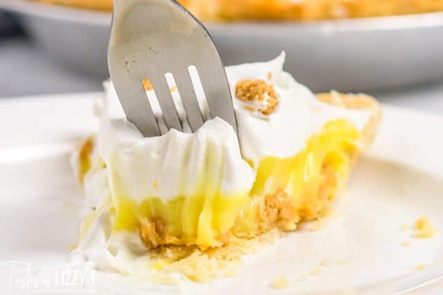 pudding pie with a fork and bite out of it