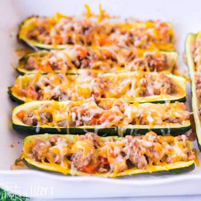 casserole of baked stuffed zucchini