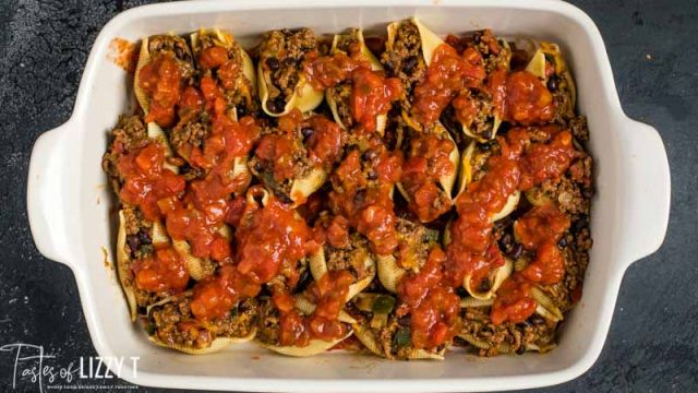 unbaked stuffed shells casserole