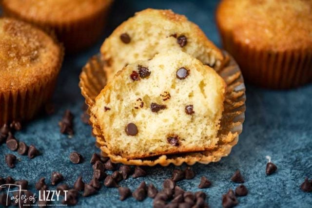 chocolate chip muffin broken in half