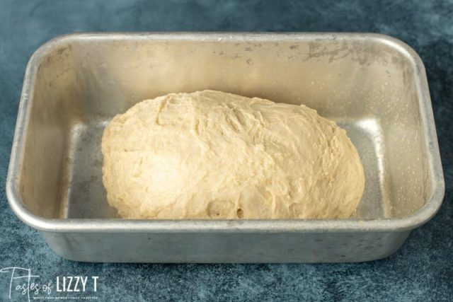 bread dough in a 9x5 baking pan