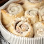 A close up of cinnamon rolls