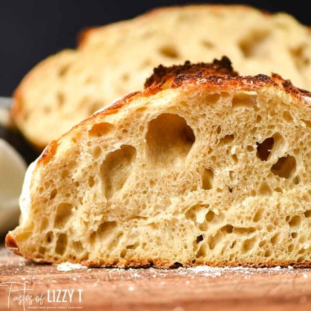 closeup of sourdough bread slice with holes