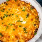 overhead view of Impossible Cheeseburger Pie