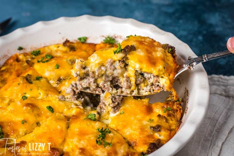 Impossible Cheeseburger Pie in a pie plate