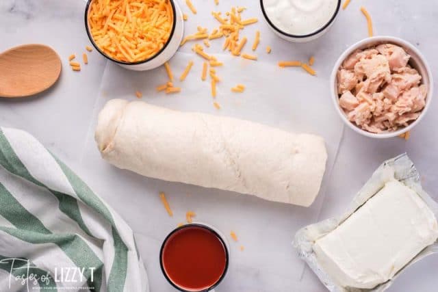 ingredients for buffalo chicken pinwheels