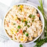 overhead shot of Creamy Chicken and Rice in a bowl