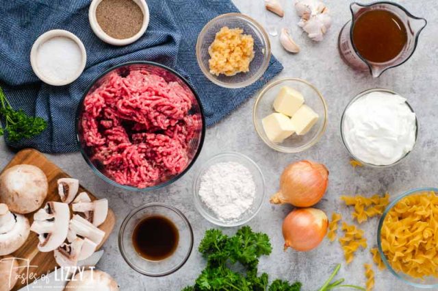 ingredients for beef stroganoff