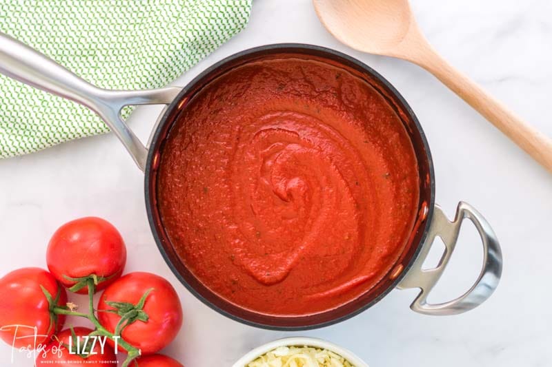 pizza sauce in a sauce pan