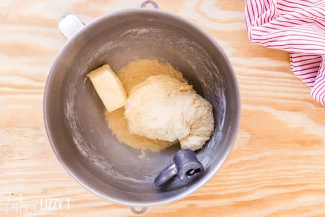 soft dough in mixing bowl