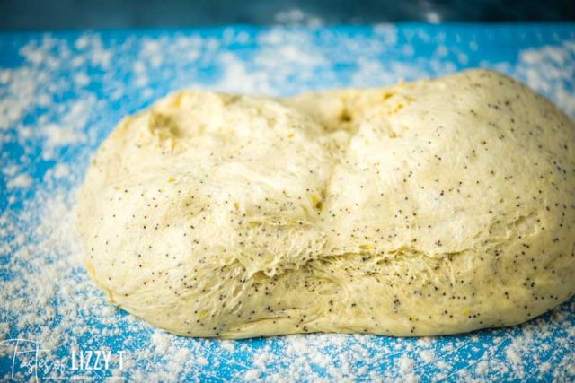 lemon poppy seed dough on a pastry mat