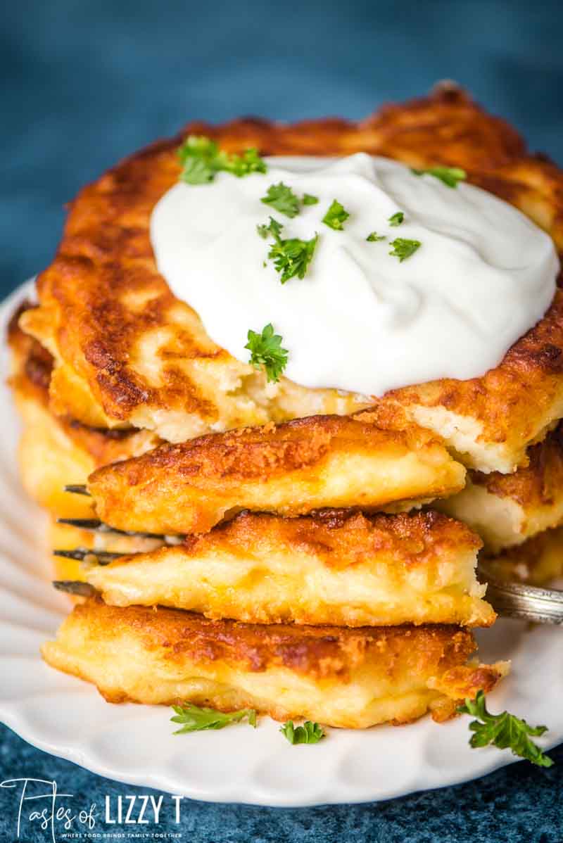 homemade potato cakes with fork on a plate