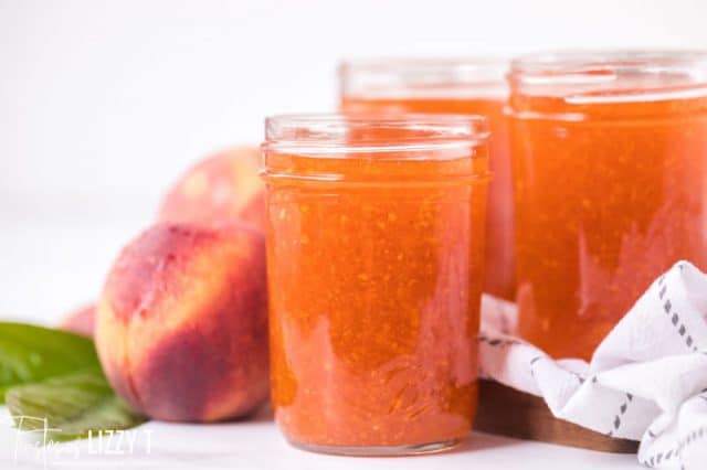 peach jam in a half pint jar