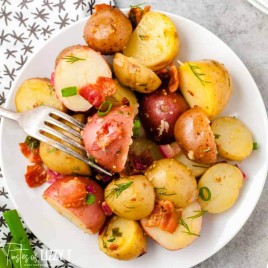 overhead shot of potatoes on a plate