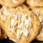white chocolate chip almond cookies with drizzle
