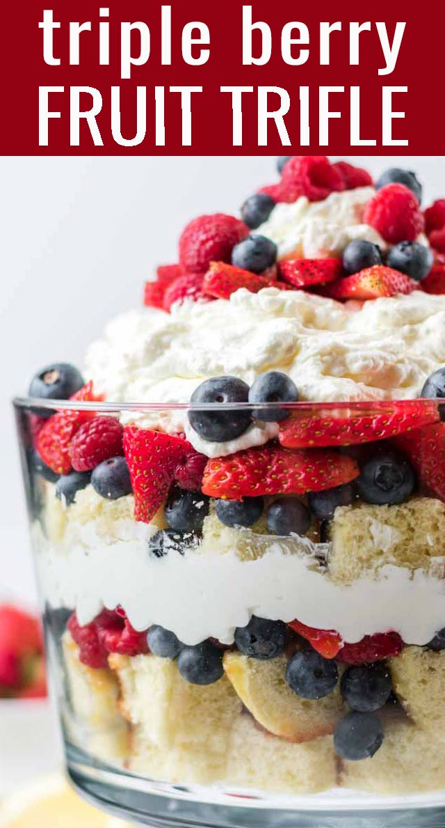 Assembled in only 20 minutes, this Triple Berry Trifle festive, colorful, and impressive! This easy dessert recipe is a simple way to feed a crowd. via @tastesoflizzyt