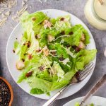 overhead shot of caesar salad on a plate