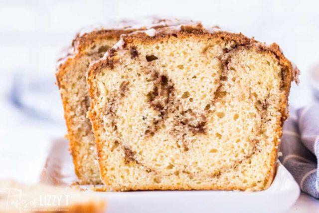 slice of cinnamon roll quick bread