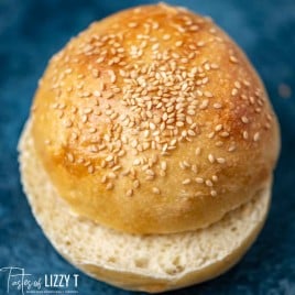 homemade sesame seed hamburger bun sliced