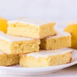 plate of frosted lemon brownies