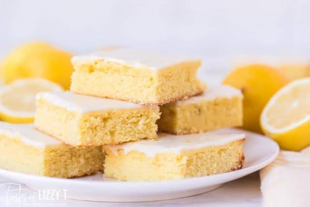 plate of frosted lemon brownies