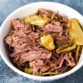 pot roast in bowl with pepperocinis
