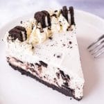 top view of no bake Oreo cheesecake on a plate