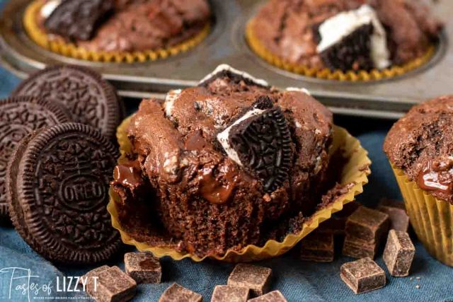 oreo muffin with wrapper unwrapped