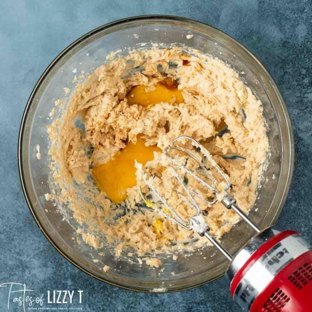 eggs butter and sugar in a mixing bowl