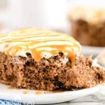 slice of Crazy Spice Cake on a plate with a bite out of it