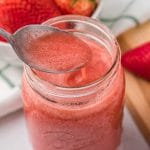 jar of homemade strawberry sauce