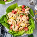 overhead shot of cajun shrimp salad