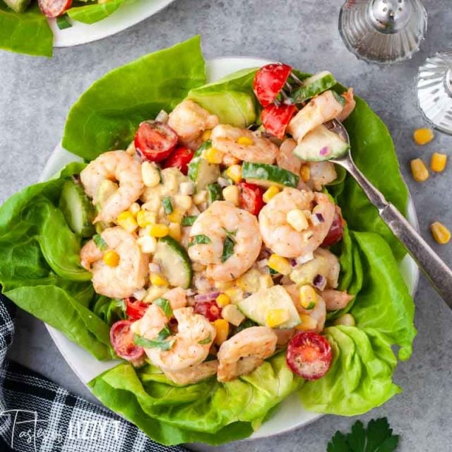 plate of cajun shrimp salad