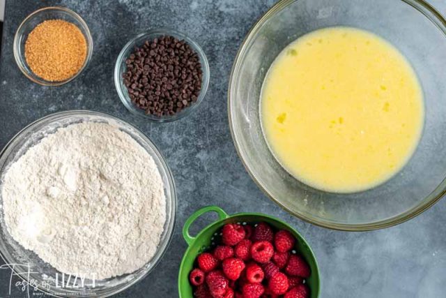 ingredients for chocolate chip raspberry bread