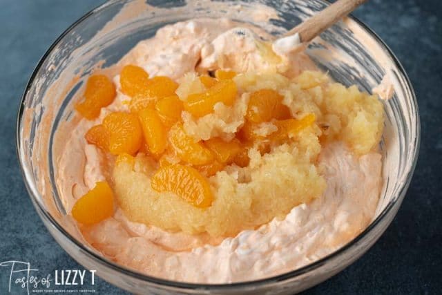 pineapple and oranges in jello fluff
