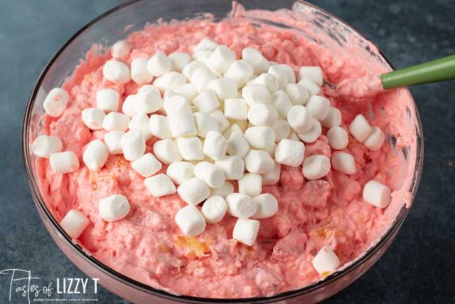 marshmallows in strawberry jello fluff