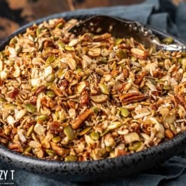 granola in a black serving bowl