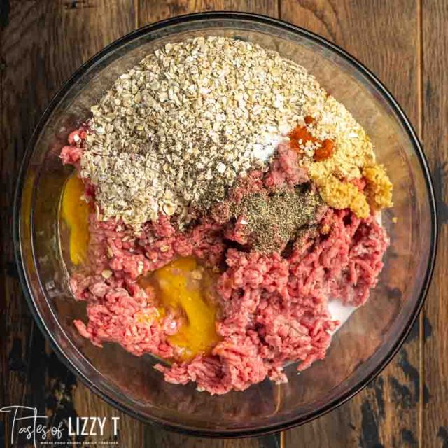 unmixed meatloaf ingredients in bowl